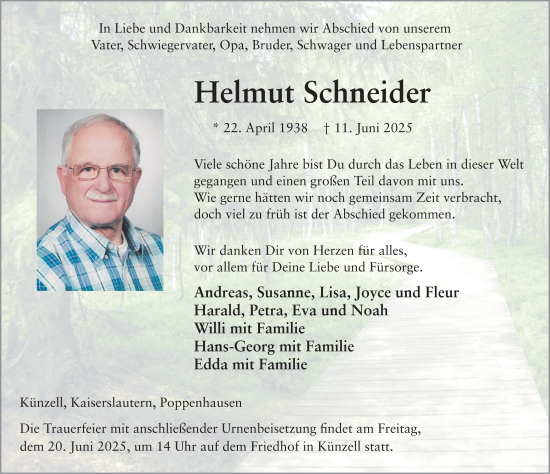 Traueranzeige von Helmut Schneider von FZ