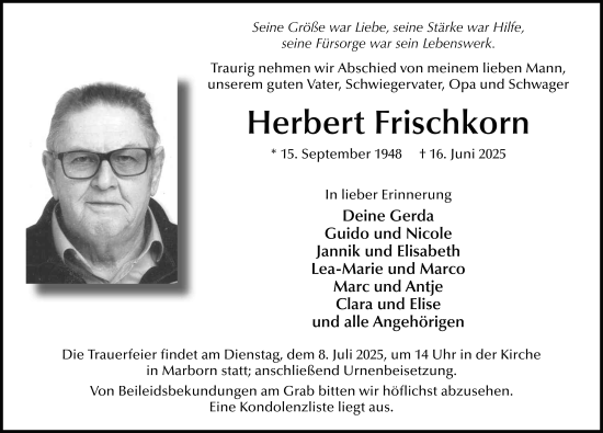 Traueranzeige von Herbert Frischkorn von FZ
