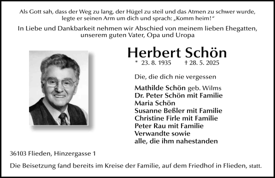 Traueranzeige von Herbert Schön von FZ