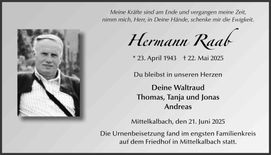 Traueranzeige von Hermann Raab von FZ