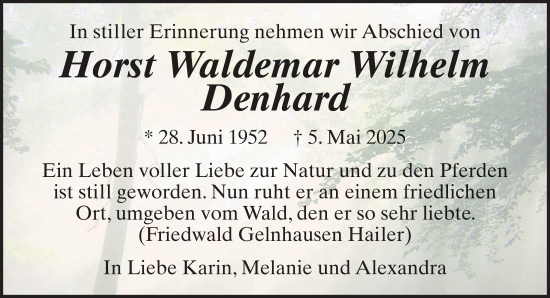 Traueranzeige von Host Waldemar Wilhelm Denhard von FZ