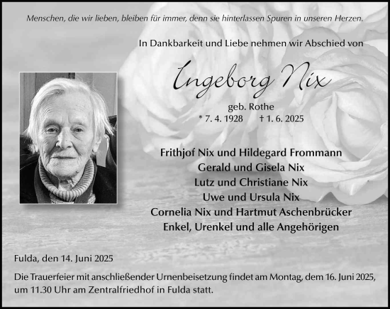 Traueranzeige von Ingeborg Nix von FZ