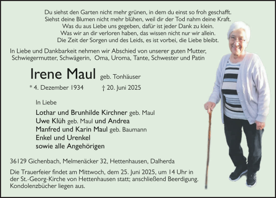 Traueranzeige von Irene Maul von FZ