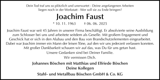 Traueranzeige von Joachim Faust von FZ