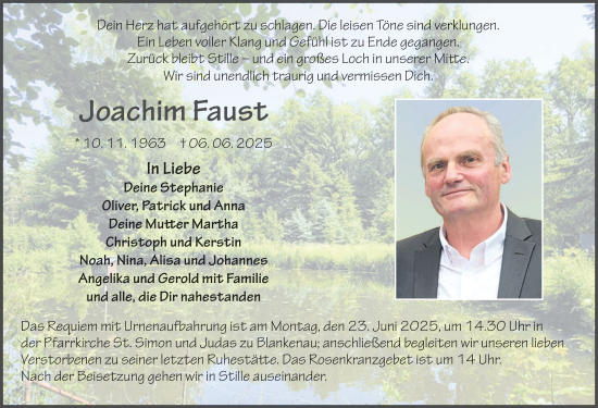 Traueranzeige von Joachim Faust von FZ