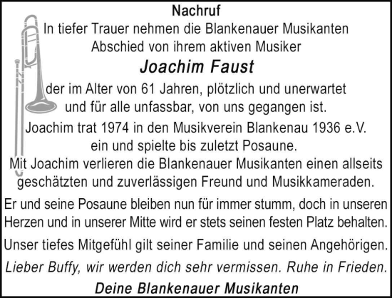 Traueranzeige von Joachim Faust von FZ