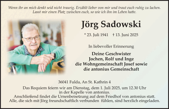 Traueranzeige von Jörg Sadowski von FZ