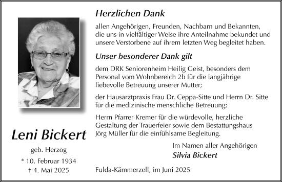 Traueranzeige von Leni Bickert von FZ