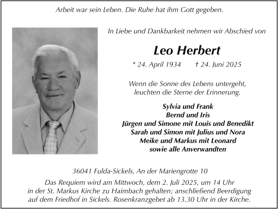 Traueranzeige von Leo Herbert von FZ