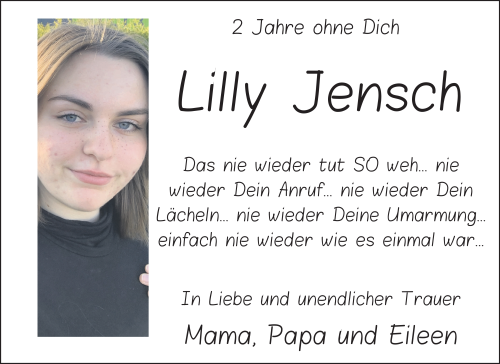  Traueranzeige für Lilly Jensch vom 07.06.2025 aus FZ