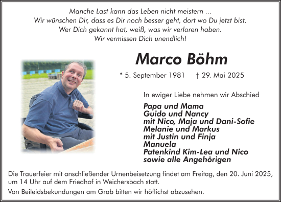 Traueranzeige von Marco Böhm von FZ