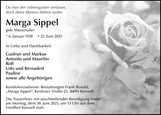 Traueranzeige von Marga Sippel von FZ