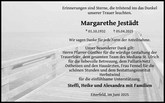 Traueranzeige von Margarethe Jestädt von FZ