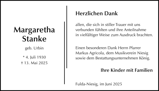 Traueranzeige von Margarethe Stanke von FZ