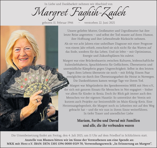 Traueranzeige von Margret Faghih-Zadeh von FZ