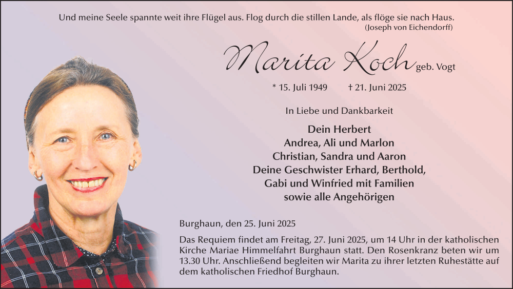  Traueranzeige für Marita Koch vom 25.06.2025 aus FZ