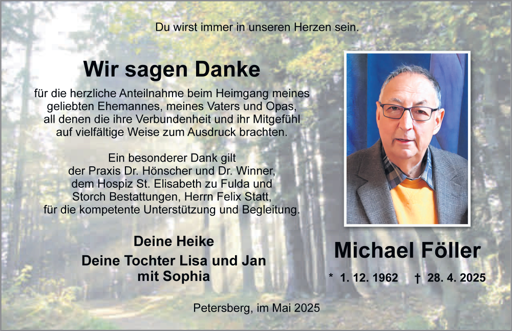  Traueranzeige für Michael Föller vom 11.06.2025 aus FZ