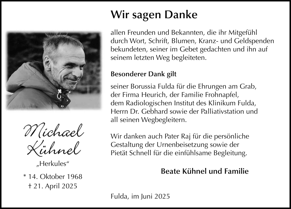  Traueranzeige für Michael Kühnel vom 21.06.2025 aus FZ