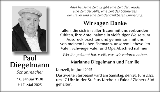 Traueranzeige von Paul Diegelmann von FZ