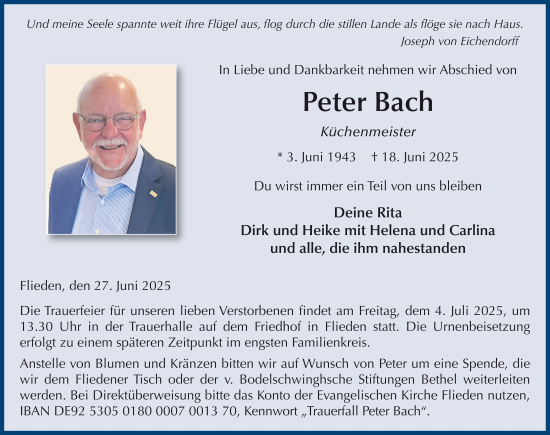 Traueranzeige von Peter Bach von FZ