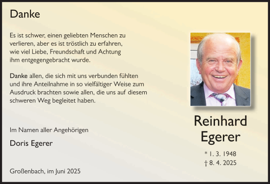 Traueranzeige von Reinhard Egerer von FZ