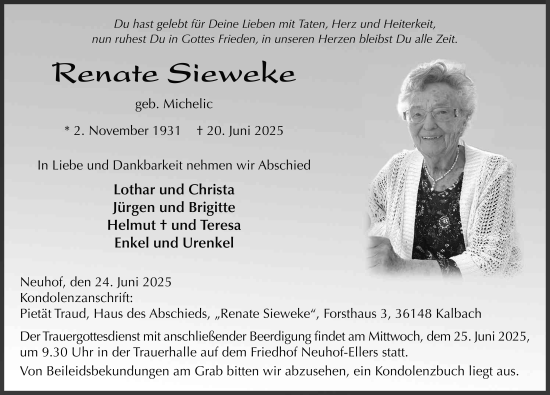 Traueranzeige von Renate Sieweke von FZ