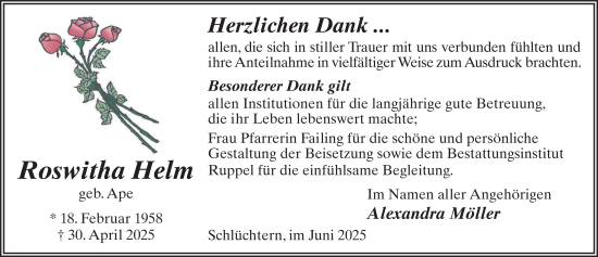 Traueranzeige von Roswitha Helm von FZ