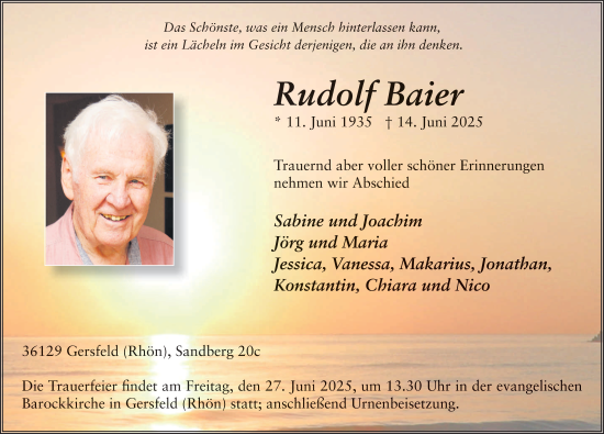 Traueranzeige von Rudolf Baier von FZ