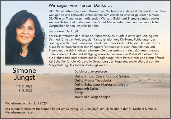 Traueranzeige von Simone Jüngst von FZ