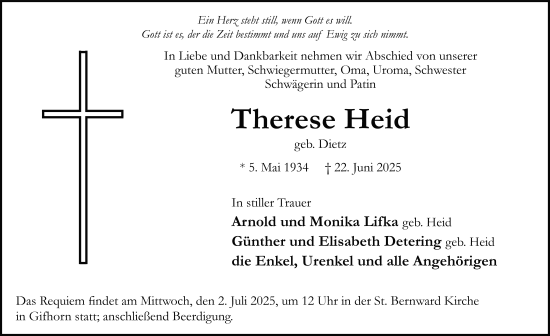 Traueranzeige von Therese Heid von FZ