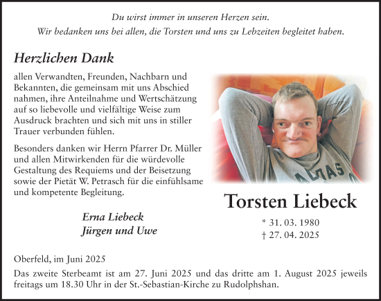 Traueranzeige von Torsten Liebeck von FZ