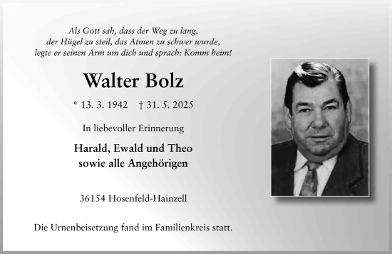 Traueranzeige von Walter Bolz von FZ
