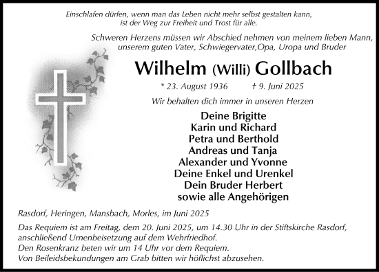 Traueranzeige von Wilhelm (Willi) Gollbach von FZ