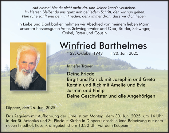 Traueranzeige von Winfried Barthelmes von FZ