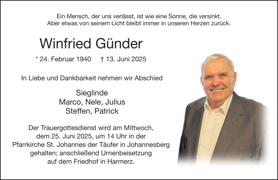 Traueranzeige von Winfried Günder von FZ