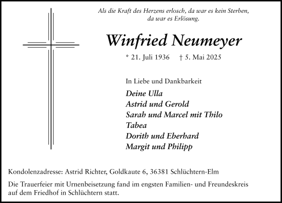 Traueranzeige von Winfried Neumeyer von FZ