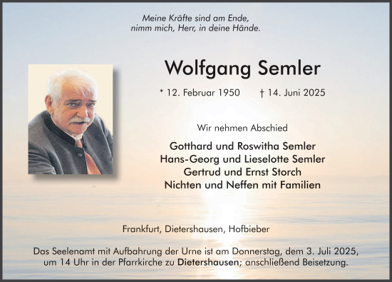 Traueranzeige von Wolfgang Semler von FZ