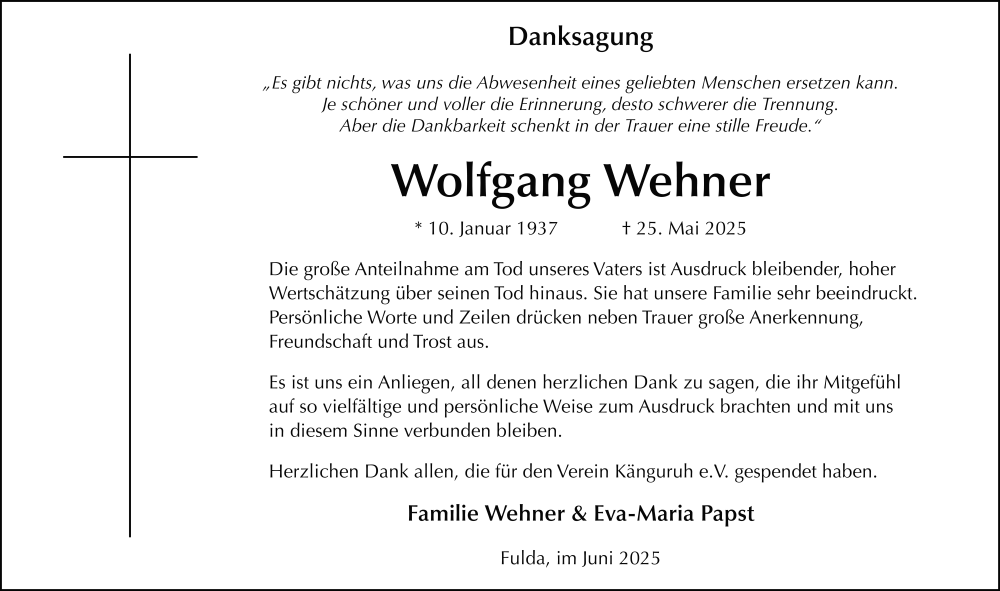  Traueranzeige für Wolfgang Wehner vom 28.06.2025 aus FZ