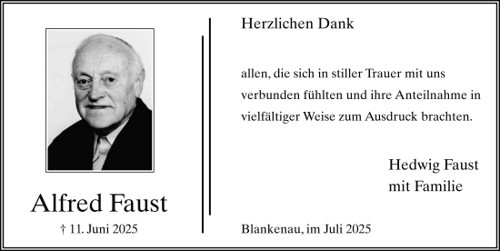 Traueranzeige von Alfred Faust von FZ