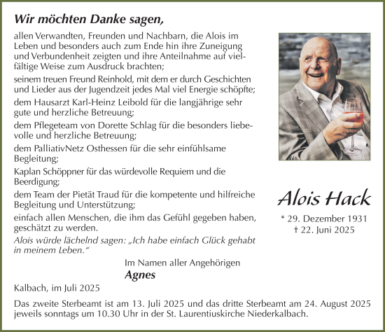 Traueranzeige von Alois Hack von FZ