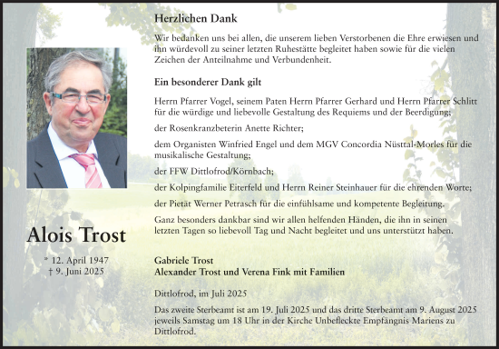 Traueranzeige von Alois Trost von FZ