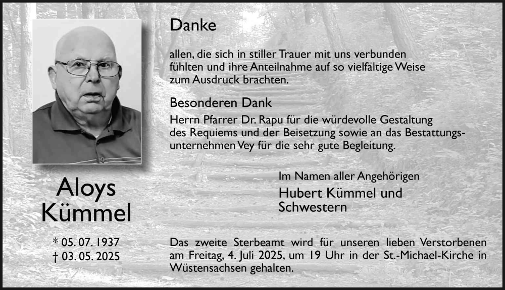  Traueranzeige für Aloys Kümmel vom 02.07.2025 aus FZ