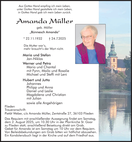Traueranzeige von Amanda Müller von FZ