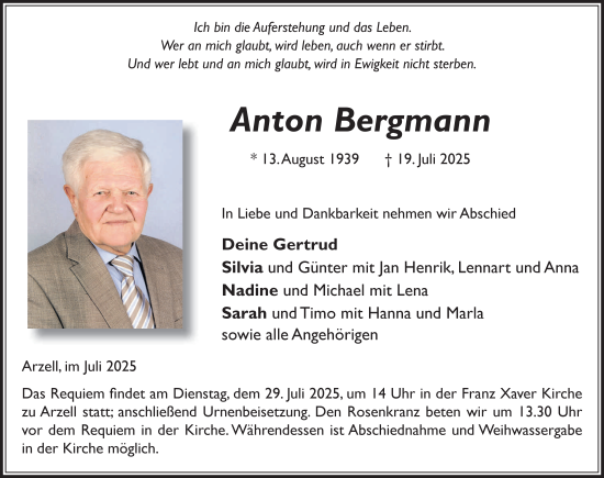 Traueranzeige von Anton Bergmann von FZ