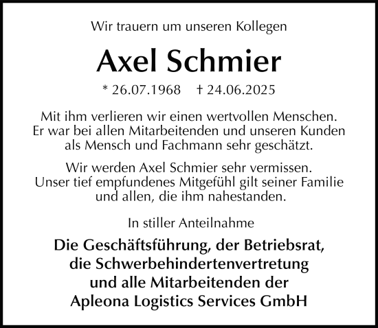 Traueranzeige von Axel Schmier von FZ