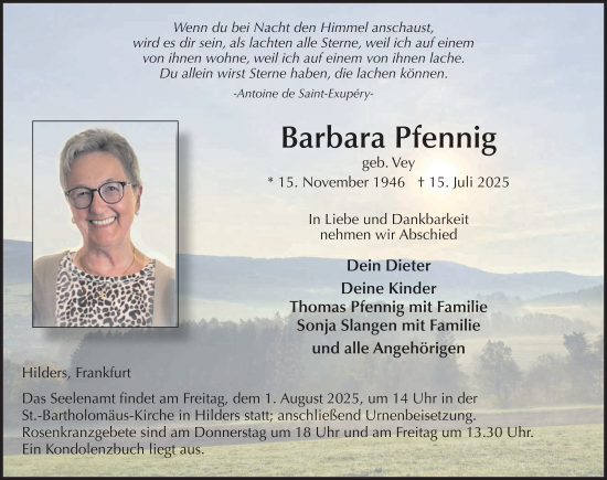 Traueranzeige von Barbara Pfennig von FZ