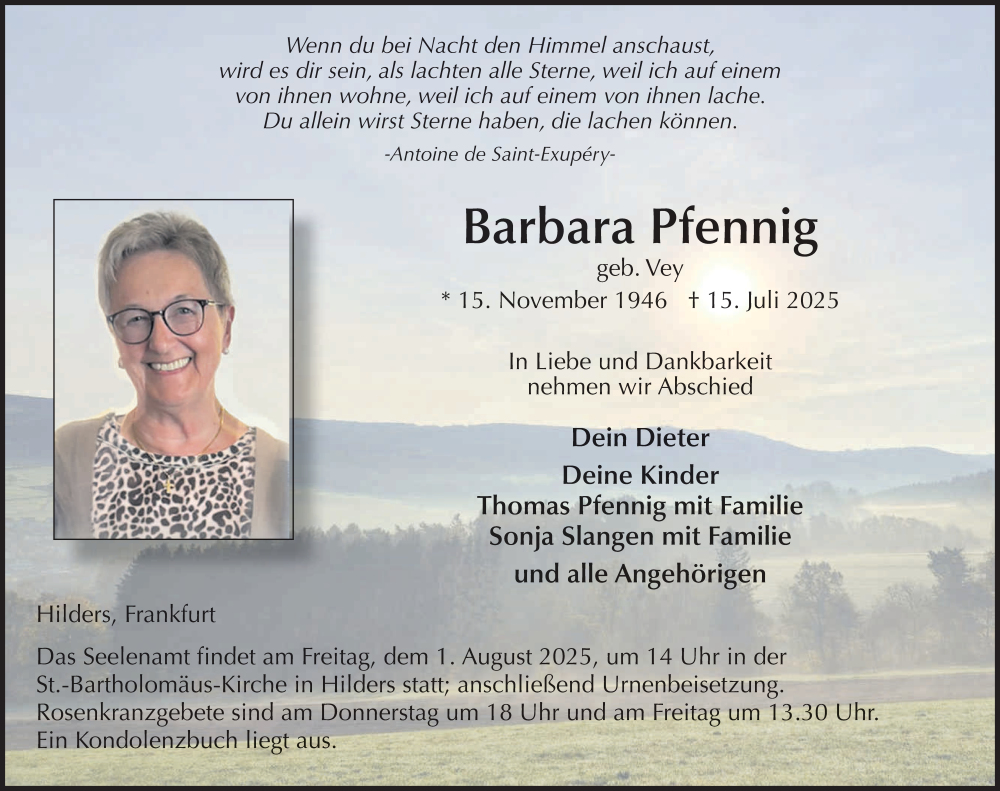  Traueranzeige für Barbara Pfennig vom 29.07.2025 aus FZ