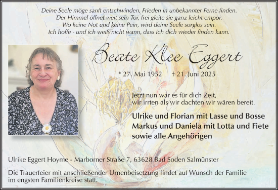 Traueranzeige von Beate Klee Eggert von FZ