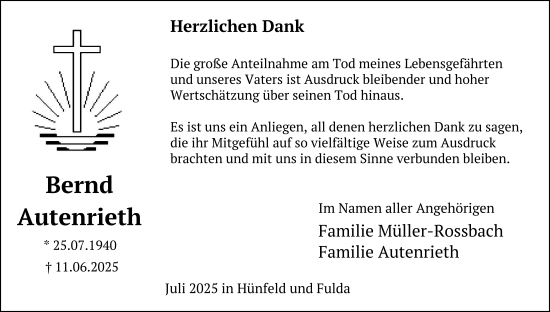 Traueranzeige von Bernd Autenrieth von FZ