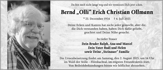 Traueranzeige von Bernd Olli Erich Christian Ollmann von FZ